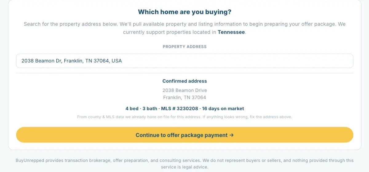 BuyUnrepped app: search and confirm the Tennessee home you are buying