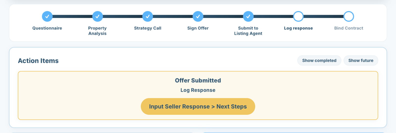 BuyUnrepped screen prompting the buyer to log the seller response